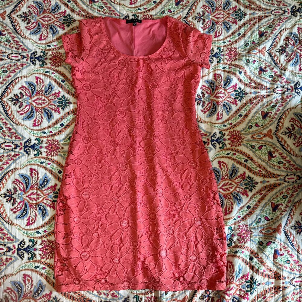 Pink lace dress with floral pattern